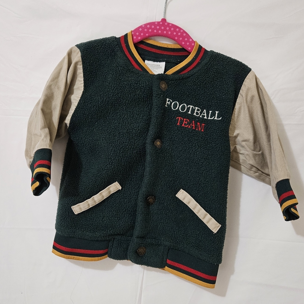 Vintage Football Lettermans Green Multi Color Button Up Jacket Size 12 Months
